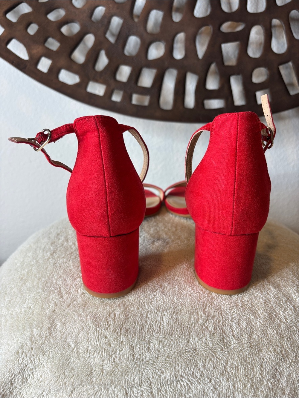 🧡Block Heel Sandals Women's 10 Orange Suede Ankle Strap Pizzanni 🧡 - Picture 7 of 14